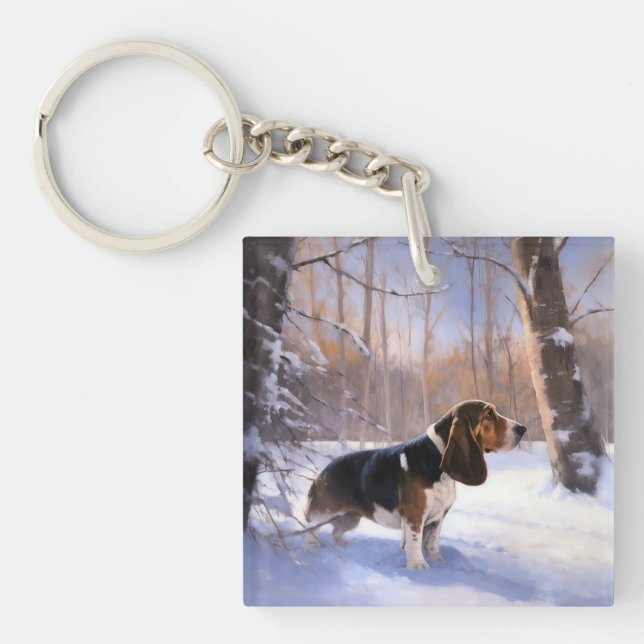 Basset Hound Let It Snow Christmas Keychain (Front)