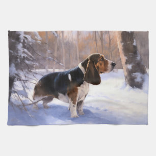 Basset Hound Let It Snow Christmas Kitchen Towel