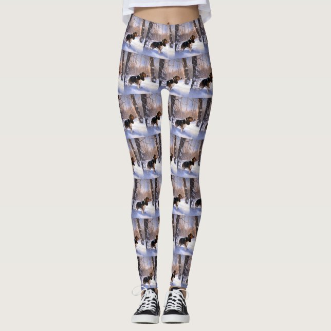 Basset Hound Let It Snow Christmas Leggings (Front)
