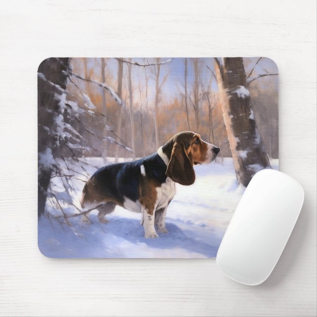 Basset Hound Let It Snow Christmas Mouse Pad (With Mouse)