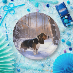 Basset Hound Let It Snow Christmas Paper Plate