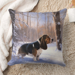 Basset Hound Let It Snow Christmas Throw Pillow
