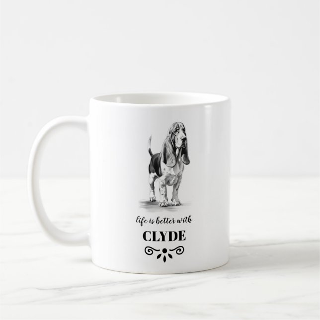 Basset Hound Life is better with Custom Dog Name Coffee Mug (Left)