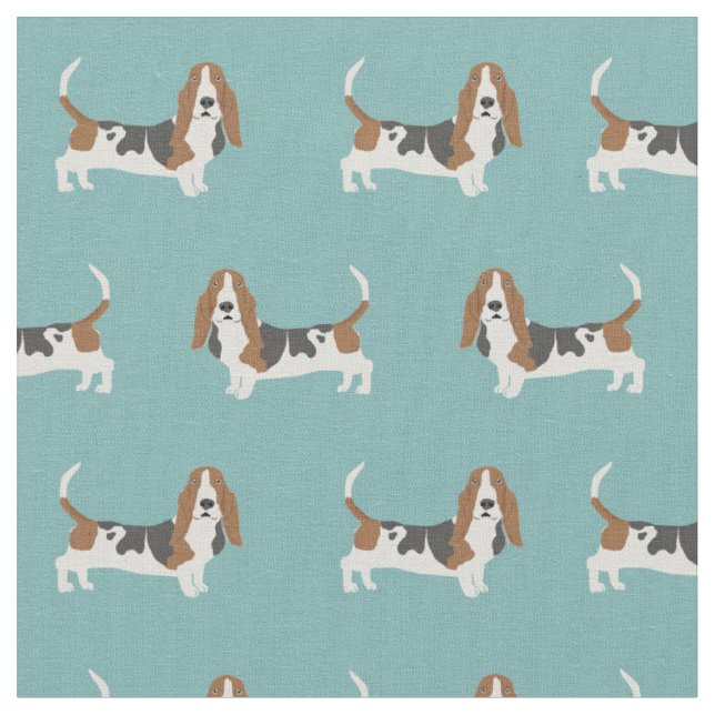 Basset Hound light blue Fabric (Close Up)