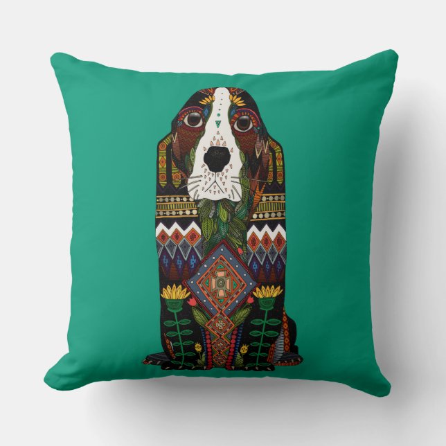 Basset Hound love jade Throw Pillow (Front)
