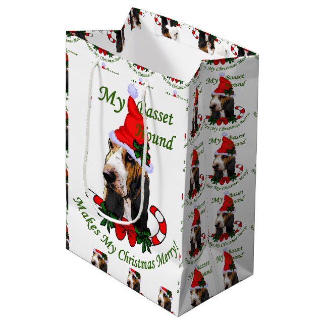 Basset Hound Lovers Christmas Medium Gift Bag (Front Angled)