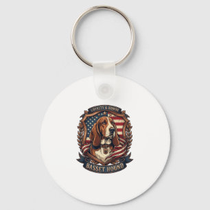 Basset Hound Loyalty Honour Dog American Flag Shie Keychain