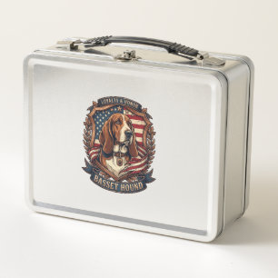 Basset Hound Loyalty Honour Dog American Flag Shie Metal Lunch Box