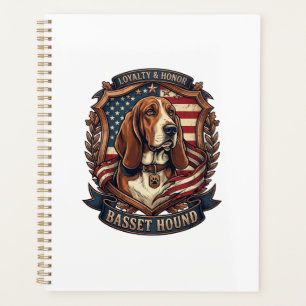 Basset Hound Loyalty Honour Dog American Flag Shie Planner