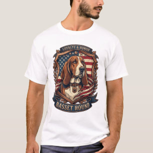 Basset Hound Loyalty Honour Dog American Flag Shie T-Shirt