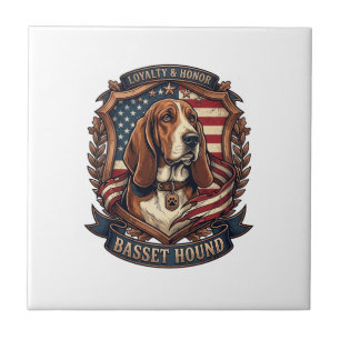 Basset Hound Loyalty Honour Dog American Flag Shie Tile