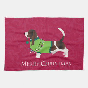 Basset Hound Merry Christmas Design Kitchen Towel