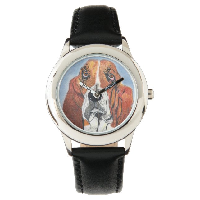 Basset Hound Named Watson a Hand Drawn Creation Watch (Front)