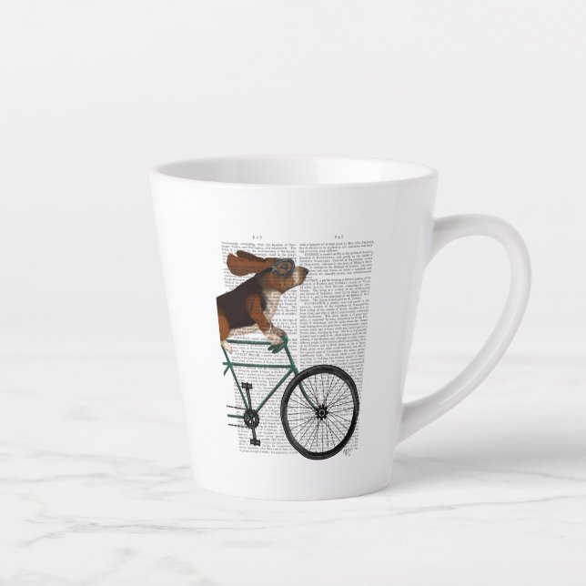 Basset Hound on Bicycle Latte Mug (Right)