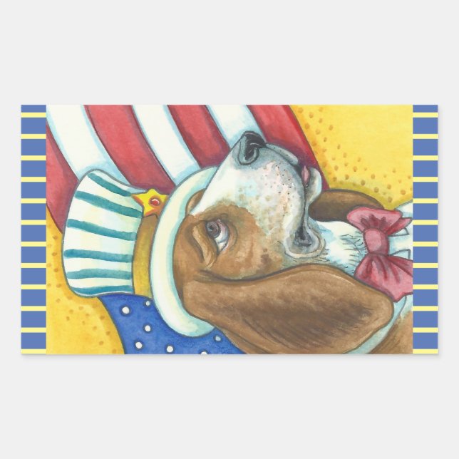 BASSET HOUND ONCLE SAM, CHIENS STICKERS Rec. * Feu (Devant)