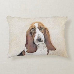 Basset Hound Painting - Cute Original Dog Art Accent Pillow