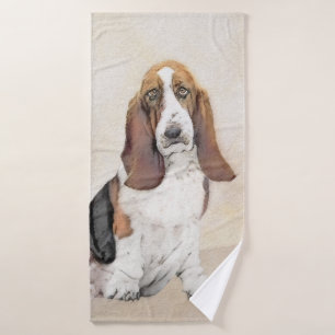 Basset Hound Painting - Cute Original Dog Art Bath Towel Set