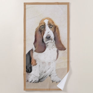 Basset Hound Painting - Cute Original Dog Art Beach Towel