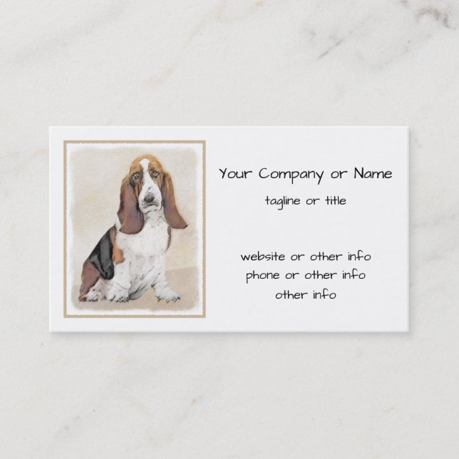 Basset Hound Painting - Cute Original Dog Art Business Card (Front)
