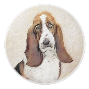 Basset Hound Painting - Cute Original Dog Art Ceramic Knob