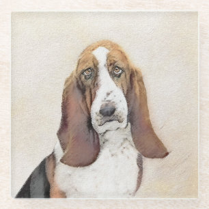 Basset Hound Painting - Cute Original Dog Art Glass Coaster