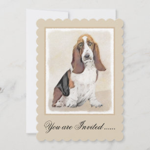 Basset Hound Painting - Cute Original Dog Art Invitation