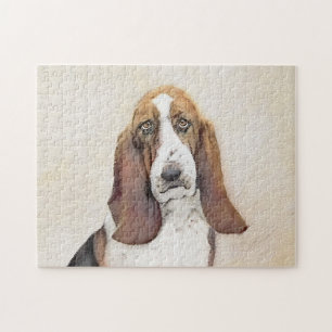 Basset Hound Painting - Cute Original Dog Art Jigsaw Puzzle