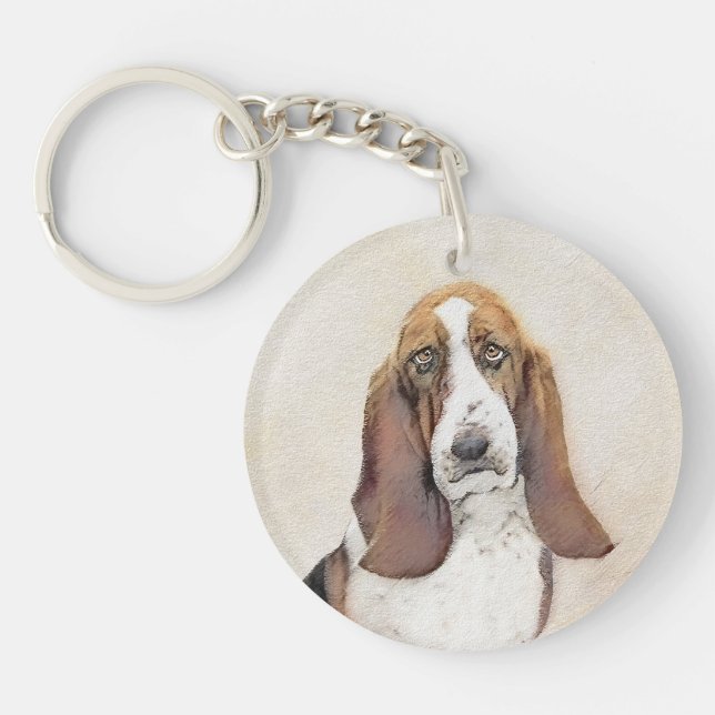 Basset Hound Painting - Cute Original Dog Art Keychain (Front)