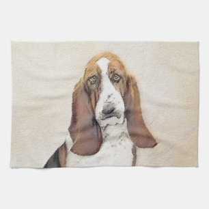 Basset Hound Painting - Cute Original Dog Art Kitchen Towel
