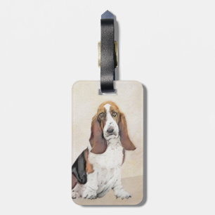 Basset Hound Painting - Cute Original Dog Art Luggage Tag