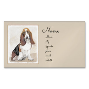 Basset Hound Painting - Cute Original Dog Art Magnetic Business Card