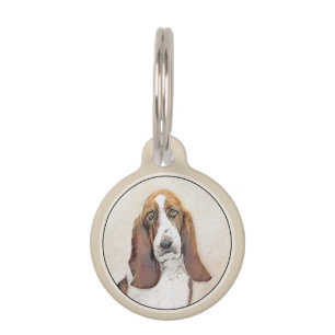 Basset Hound Painting - Cute Original Dog Art Pet Tag