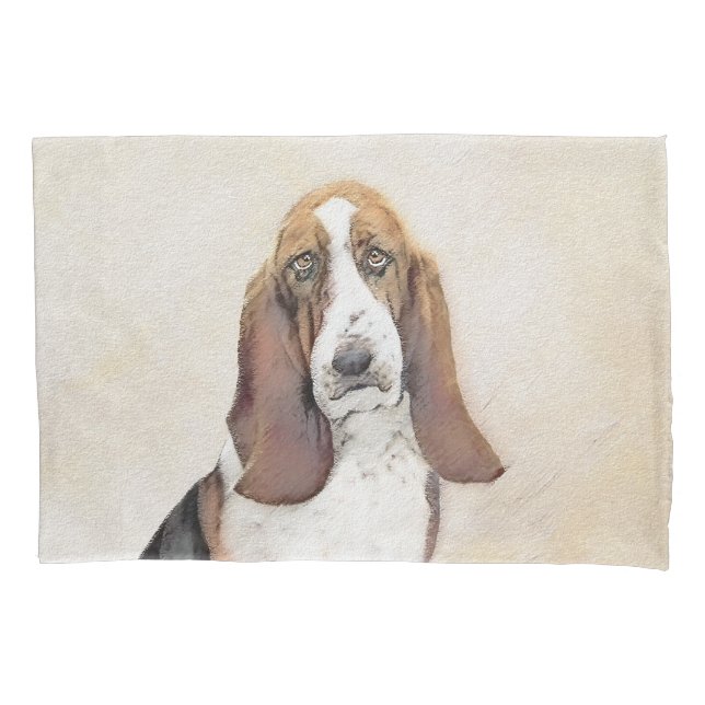 Basset Hound Painting - Cute Original Dog Art Pillowcase (Front)