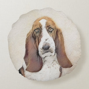 Basset Hound Painting - Cute Original Dog Art Round Pillow