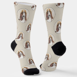 Basset Hound Painting Tri Tri-colour Cute Dog Art Socks