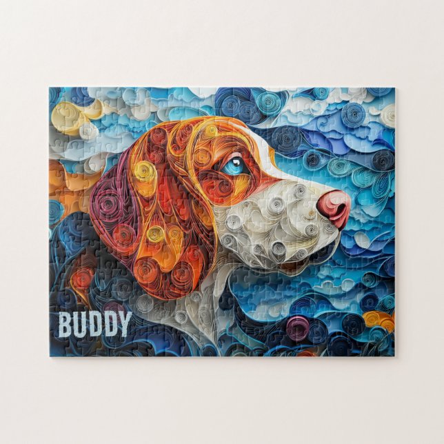 Basset Hound Paper Quilling Art Dog Portrait Jigsaw Puzzle (Horizontal)