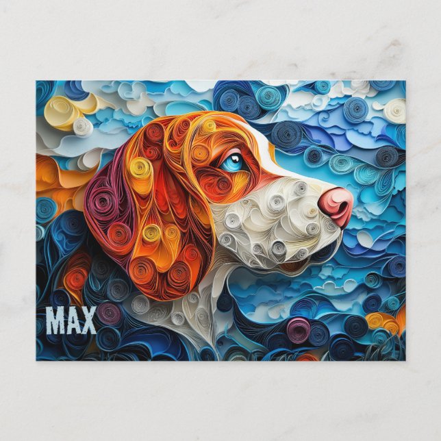 Basset Hound Paper Quilling Art Dog Portrait Postcard (Front)