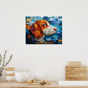Basset Hound Paper Quilling Art Dog Portrait Poster