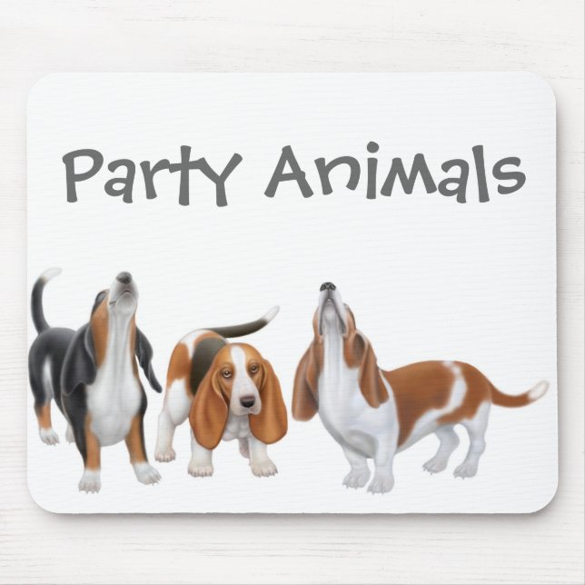 Basset Hound Party Animals Mousepad (Front)