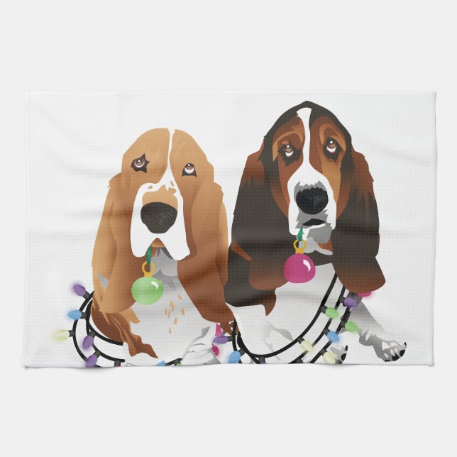Basset Hound Peace Love Joy Christmas Design Kitchen Towel (Horizontal)