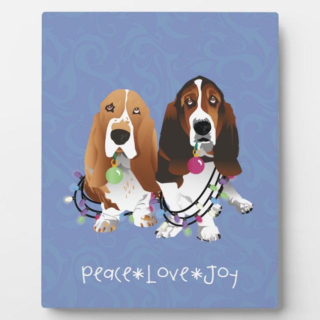 Basset Hound Peace Love Joy Christmas Design Plaque (Front)