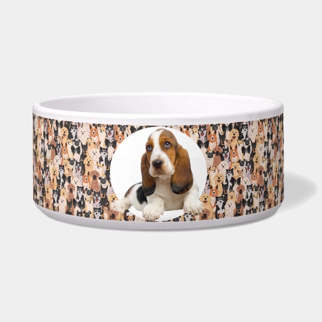 Basset Hound Personalize Photo & Name Dog  Bowl (Front)