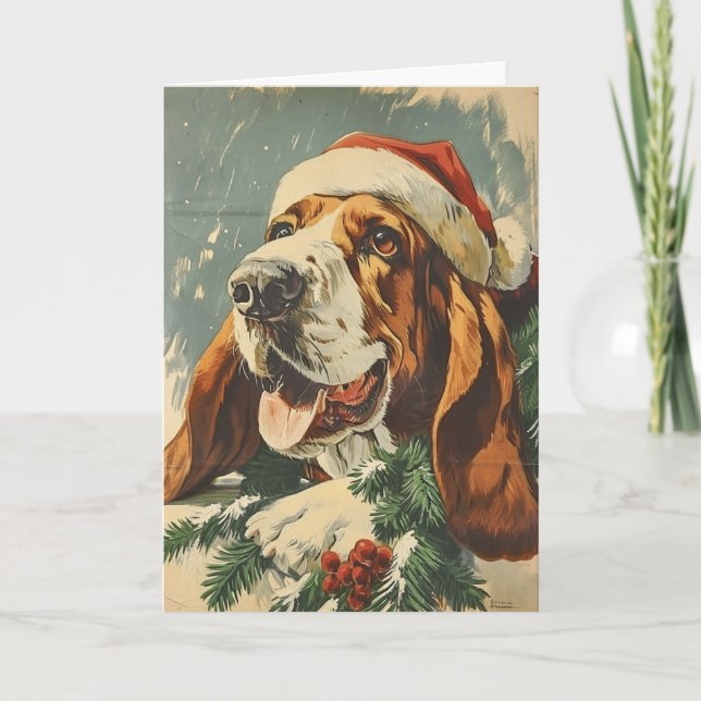 Basset Hound personalized vintage Christmas  Holiday Card (Front)