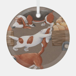 Basset Hound Pumpkin Harvest Pattern Glass Ornament