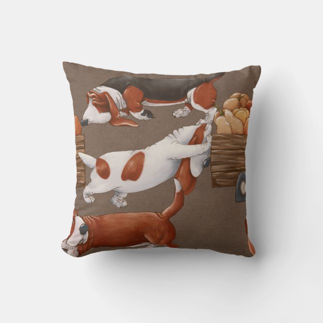 Basset Hound Pumpkin Harvest Pattern Throw Pillow (Front)