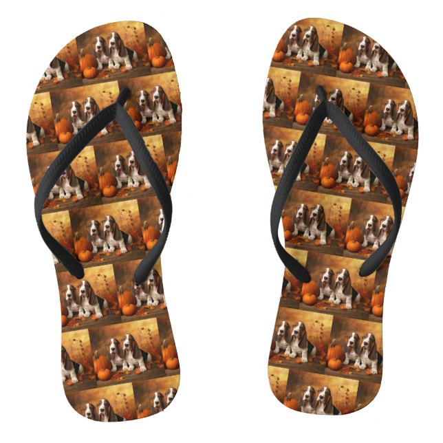 Basset Hound Puppy Autumn Delight Pumpkin  Flip Flops (Footbed)