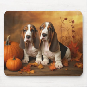 Basset Hound Puppy Autumn Delight Pumpkin  Mouse Pad