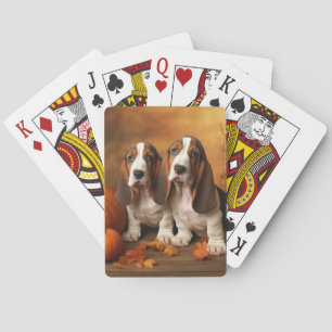 Basset Hound Puppy Autumn Delight Pumpkin  Playing Cards