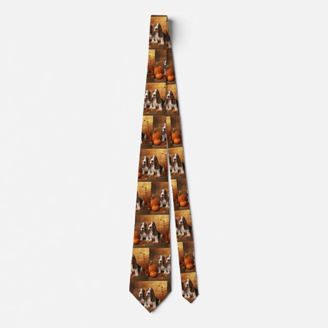 Basset Hound Puppy Autumn Delight Pumpkin  Tie (Front)