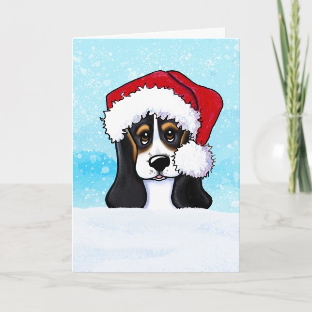 Basset Hound Puppy Christmas Card (Front)
